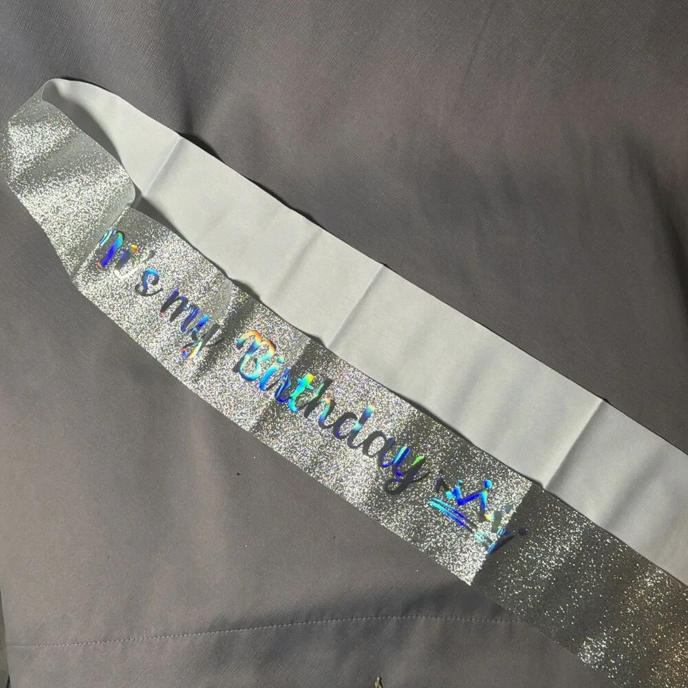 glittery silver birthday sash and rhinestone tiara party celebration set -S